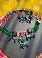 Meher Multistrand Blue and green Choker Set