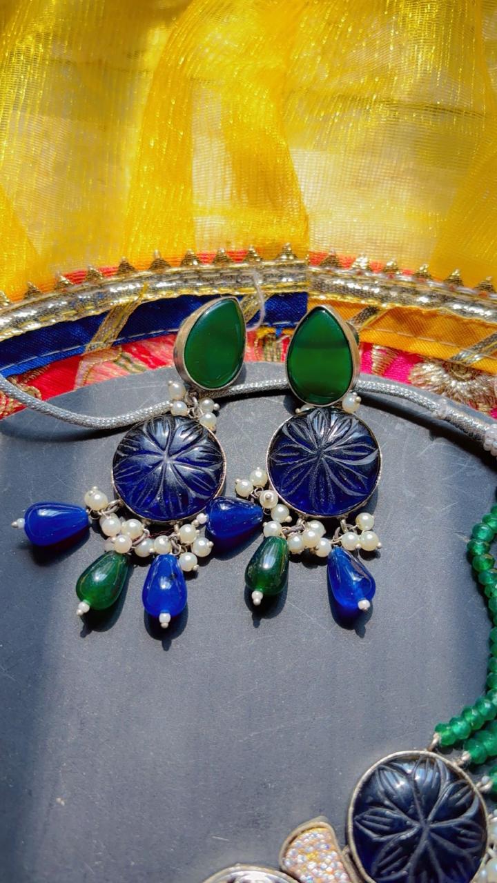 Meher Multistrand Blue and green Choker Set