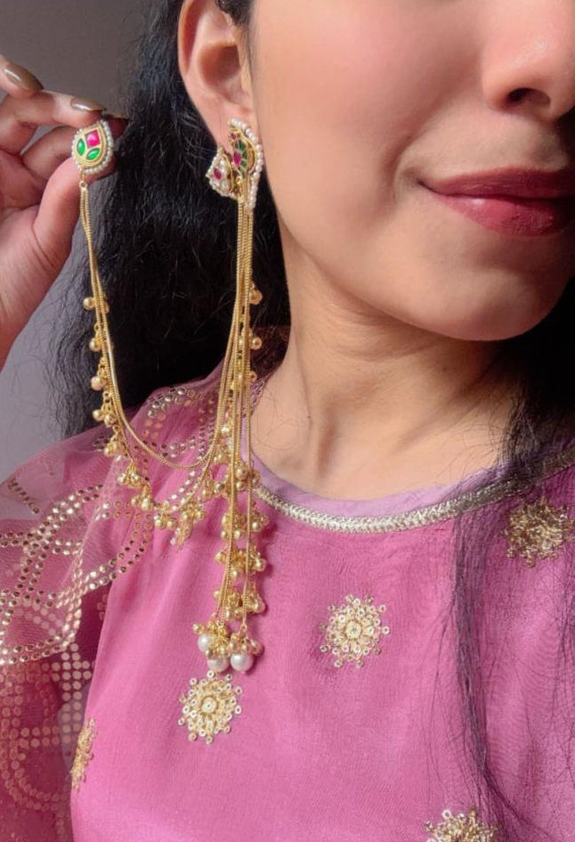 Antique Lotus statement earrings with kaan chain