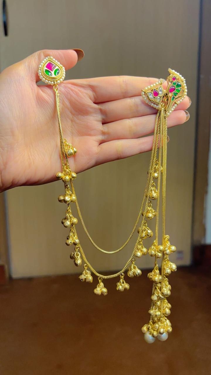 Antique Lotus statement earrings with kaan chain
