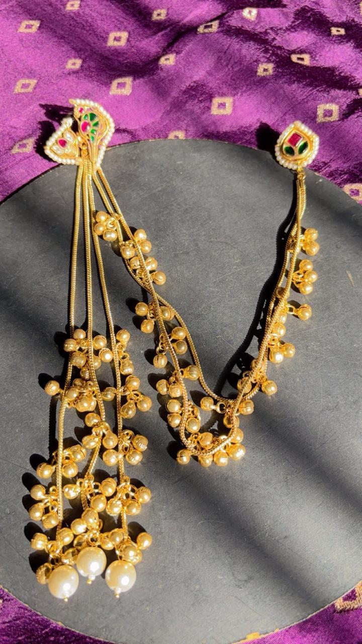 Antique Lotus statement earrings with kaan chain
