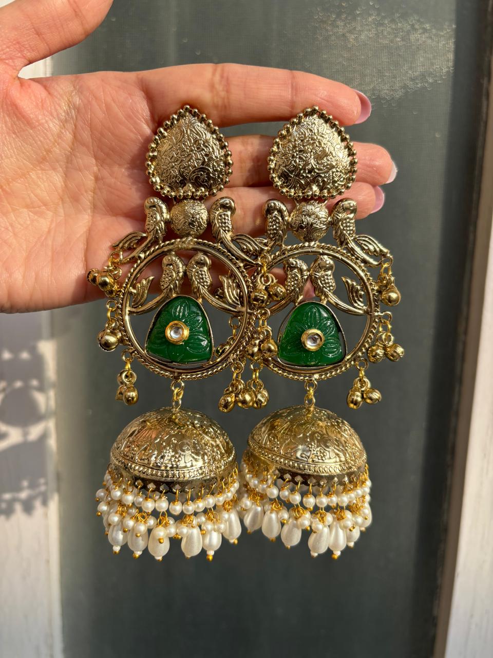 The Taruja Hand-Carved Jhumkas( green edition)