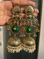 The Taruja Hand-Carved Jhumkas( green edition)