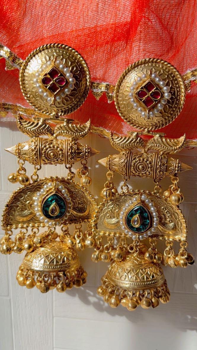 Royal Marigold Pachi Kundan Chandbali Jhumkas