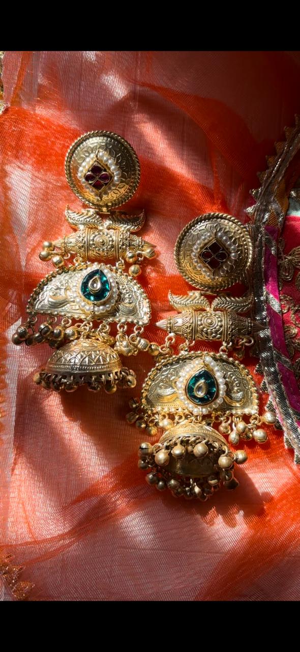 Royal Marigold Pachi Kundan Chandbali Jhumkas