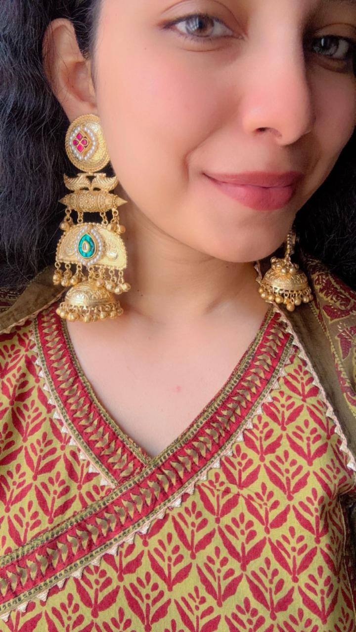 Royal Marigold Pachi Kundan Chandbali Jhumkas