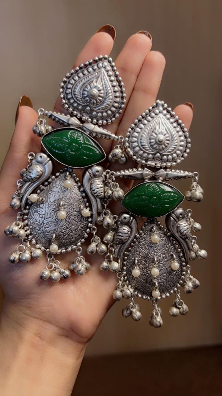 Mehfil Silver Tone Earring