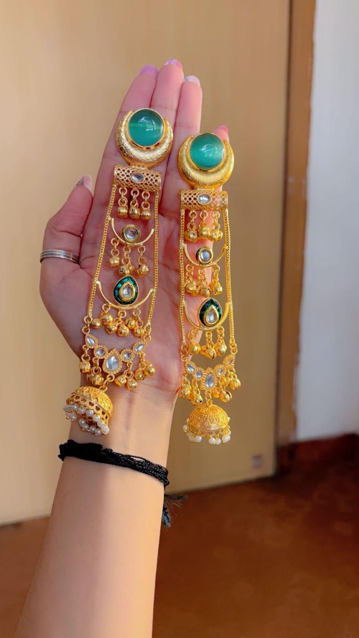 Emerald Glow Pachi Kundan Kashmiri Earrings