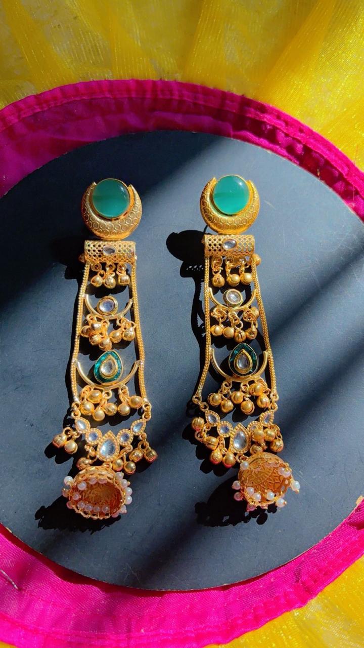Emerald Glow Pachi Kundan Kashmiri Earrings