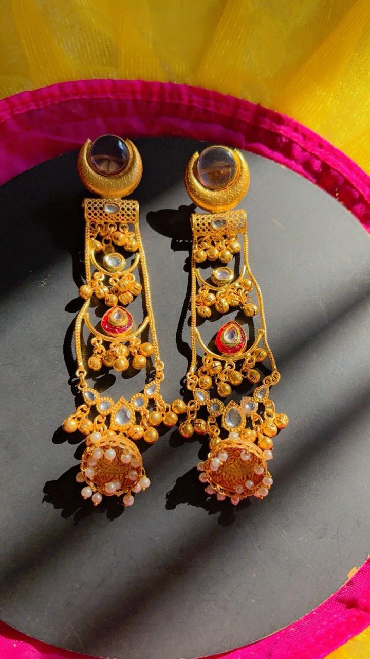 Purple Glow Pachi Kundan Kashmiri Earrings