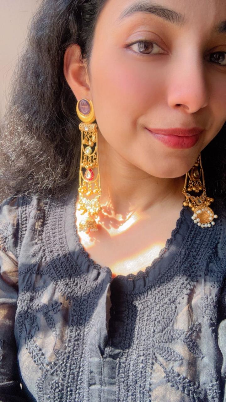 Purple Glow Pachi Kundan Kashmiri Earrings